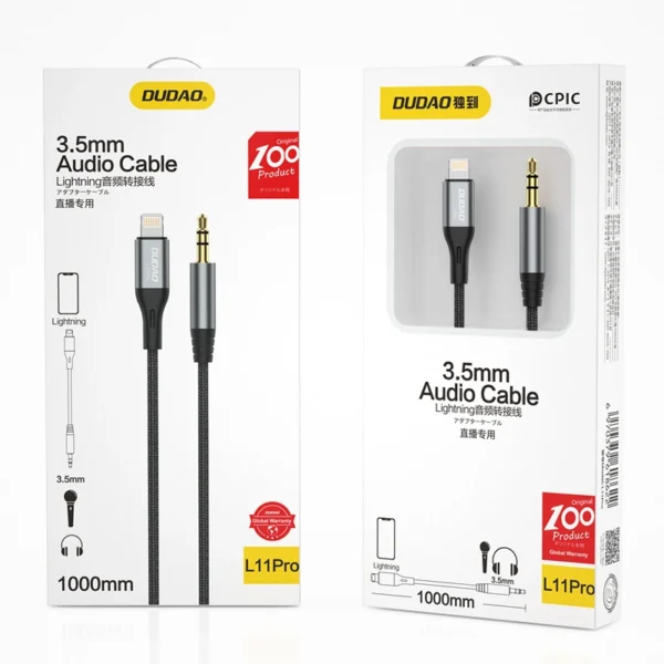 Dudao Audiokabel Lightning - Miniklinke 3,5 mm 1 m grau (L11PRO) – Bild 2