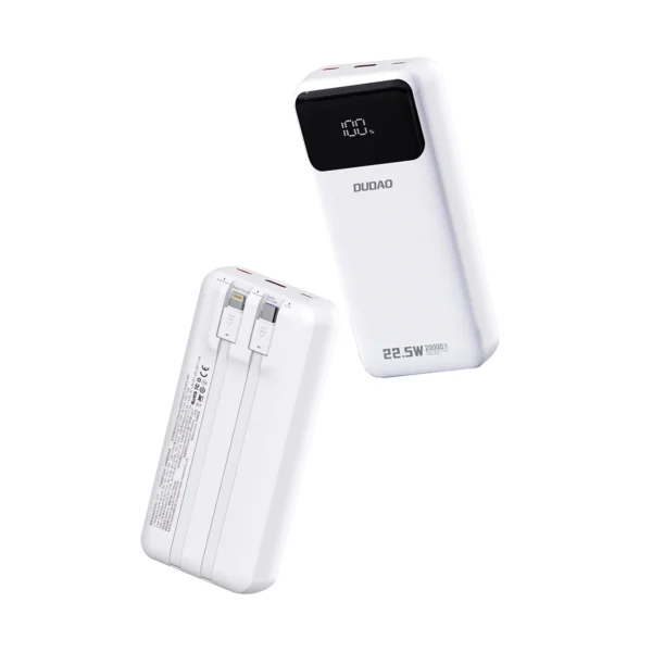Dudao K15Pro Powerbank 20000 mAh 22,5 W PD USB-C / USB-A / integrierte Lightning und USB-C-Kabel – Weiß – Bild 2