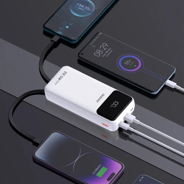 Dudao K15Pro Powerbank 20000 mAh 22,5 W PD USB-C / USB-A / integrierte Lightning und USB-C-Kabel – Weiß – Bild 3
