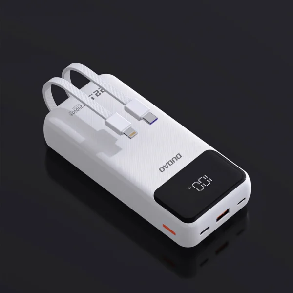 Dudao K15Pro Powerbank 20000 mAh 22,5 W PD USB-C / USB-A / integrierte Lightning und USB-C-Kabel – Weiß – Bild 5