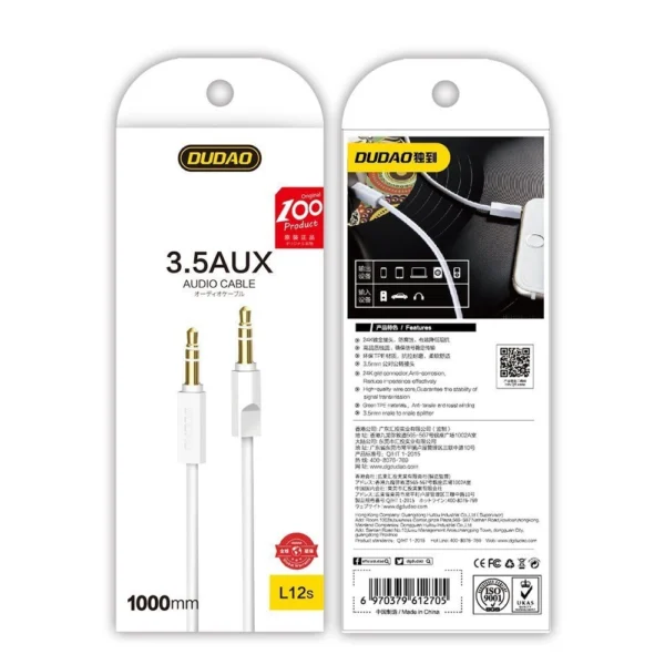 Dudao Kabel AUX-Miniklinke 3,5 mm 1 m 3-polig Stereo weiß (L12S weiß) – Bild 2