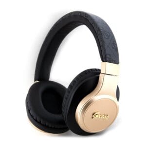 Guess PU-Leder 4G Tone-in-Ton Script Logo Bluetooth-Kopfhörer (schwarz-gold)