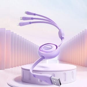 Joyroom Colourful Series S-A40-Kabel, einziehbares 3-in-1-USB-A - USB-C / Lightning / Micro-USB 1 m - Lila