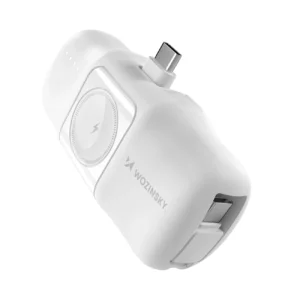 Wozinsky WF16-YCS 5000 mAh 15 W USB-C Mini-Powerbank mit integriertem USB-C-Kabel und Apple Watch-Ladegerät – Weiß