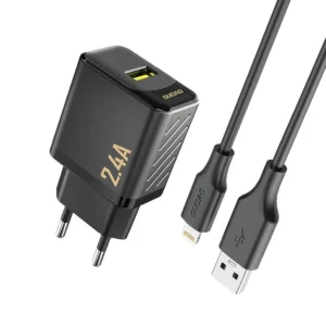 Dudao A23LEU 2.4A GaN EU USB-A wall charger with USB-A cable - Lightning - black