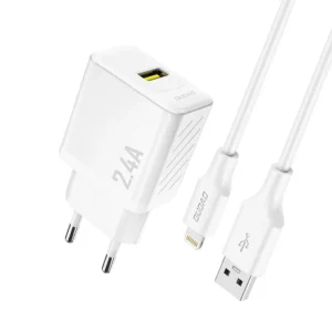 Dudao A23LEU 2,4A GaN EU USB-A-Wandladegerät mit USB-A-Kabel – Lightning – Weiß