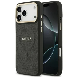 Guess PU Leather 4G Gold Frame MagSafe Case for iPhone 17 Pro Max Black