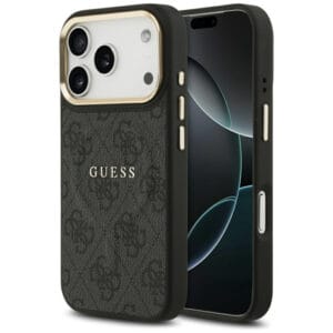 Guess PU-Leder 4G Goldrahmen MagSafe Hülle für iPhone 17 Pro Schwarz