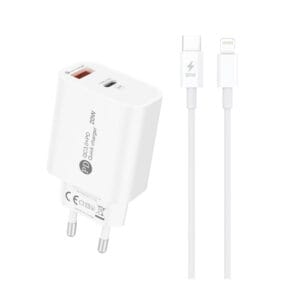 A6MaxL 20W USB-A USB-C Wandladegerät mit 1m USB-C - Lightning Kabel - Weiß