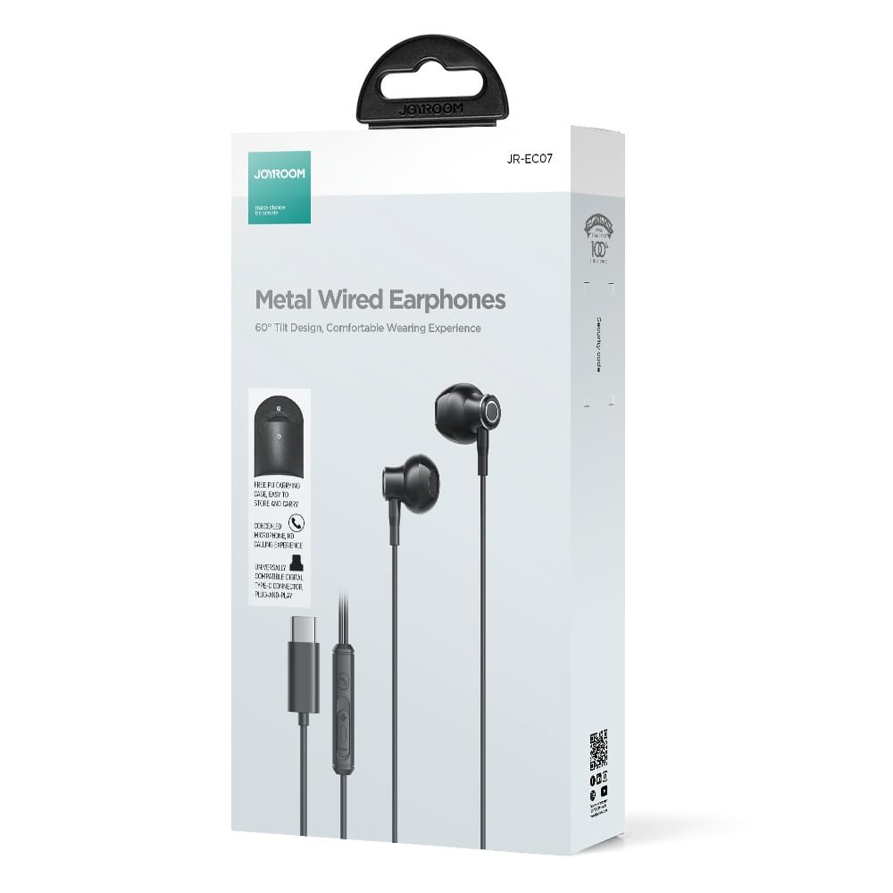Joyroom TYPE-C Series JR-EC07 USB-C In-Ear-Kopfhörer aus Metall – Schwarz – Bild 6