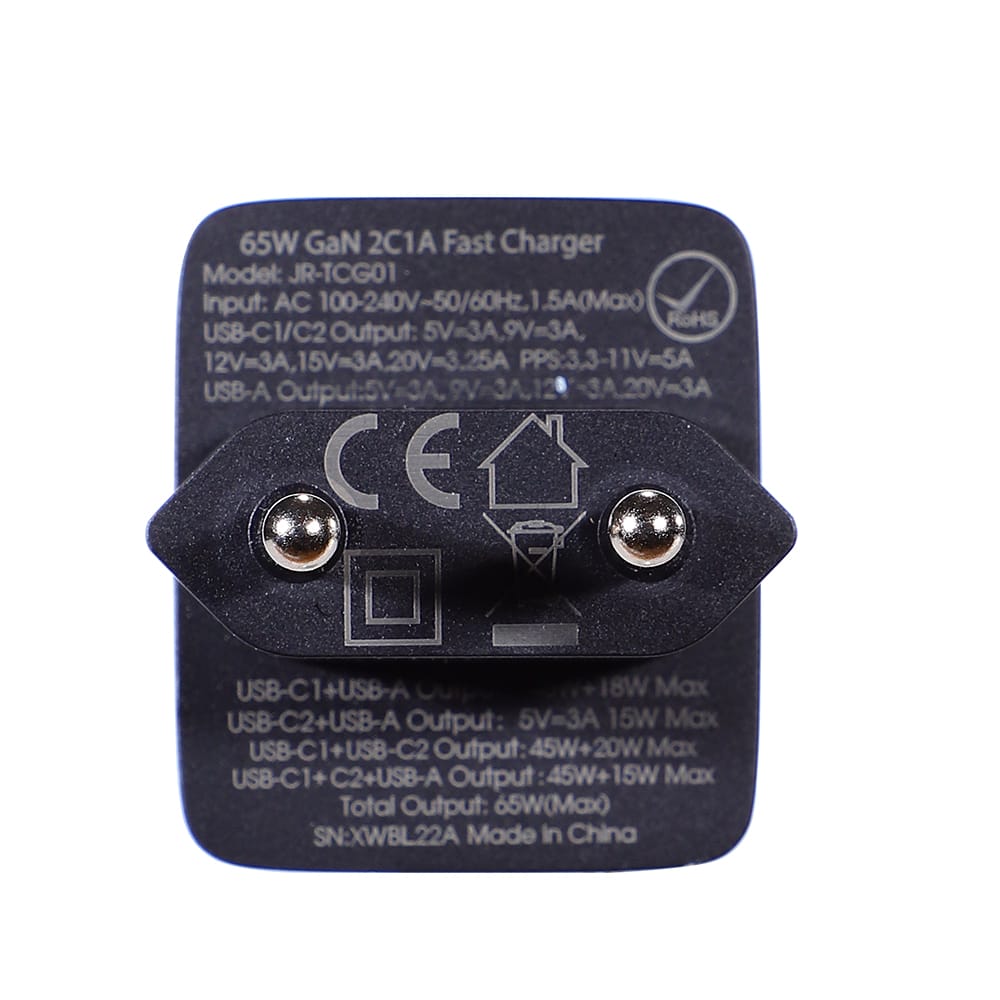 Joyroom schnelles GaN-Ladegerät 65 W USB-A, 2x USB-C schwarz + USB-C - USB-C-Kabel 100 W 1,2 m (TCG01) – Bild 9